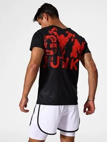 Manfinity Running Men Letter Graphic Sports Tee - Black - View 3