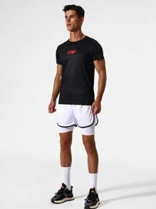 Manfinity Running Men Letter Graphic Sports Tee - Black - View 4