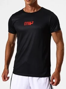 Manfinity Running Men Letter Graphic Sports Tee - Black - View 6