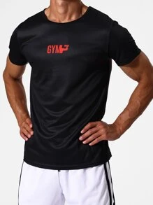Manfinity Running Men Letter Graphic Sports Tee - Black - View 7