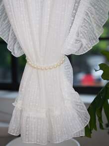 Ruffle Trim Màn cửa Sheer đơn - trắng - Xem 7