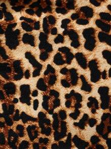 SHEIN Leap Crew 少女豹紋荷葉邊腰帶t恤和打底褲