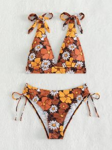 Bộ Bikini Đi Biển Mùa Hè Thắt Nơ Họa Tiết Hoa - Nhiều màu - Xem 5