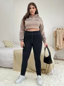 SHEIN EZwear Plus Top-stitching Skinny Trousers - Navy Blue - View 4