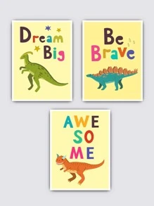 3 bức tranh có khung đồ họa khủng long & khẩu hiệu - Nhiều màu - Xem 3