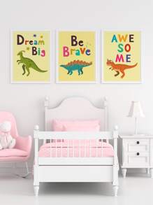 3 bức tranh có khung đồ họa khủng long & khẩu hiệu - Nhiều màu - Xem 6
