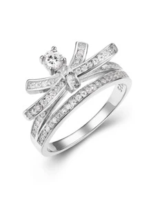 Anillo de bodas de plata con decoración de lazo de circonita cúbica - Plateado - Ver 1