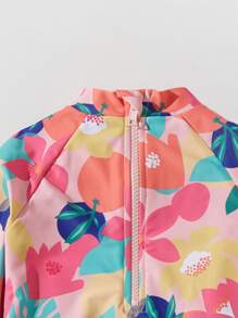 小女童印花高領插肩袖荷葉邊下擺腰連體泳衣 - 彩色 - 查看 6