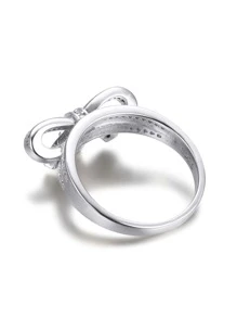 Anillo de bodas de plata con decoración de lazo de circonita cúbica - Plateado - Ver 4