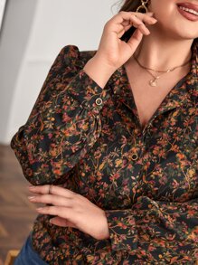 SHEIN Frenchy Plus Floral Print Button Front Shirt - Multicolor - View 4