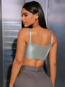 SHEIN PETITE Solid Crop PU Cami Top