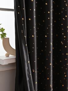 Metallic Star Pattern Single Panel Blackout Curtain - Black - View 2