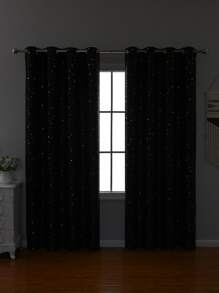 Metallic Star Pattern Single Panel Blackout Curtain - Black - View 5