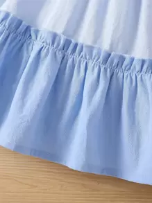 SHEIN Toddler Girls Colourblock Frill Trim Shirred Ruffle Hem Cami Dress - Blue and White - View 4