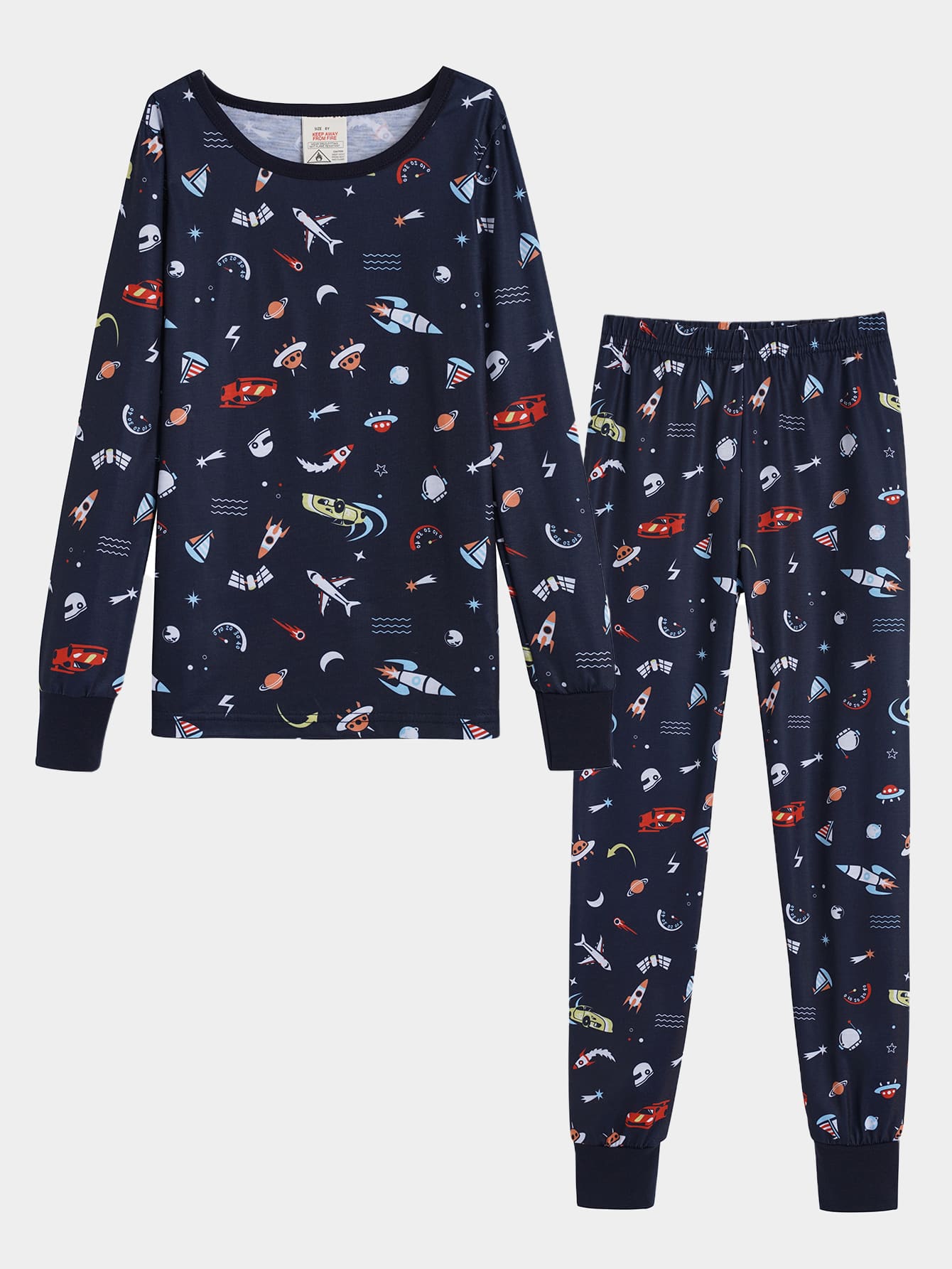 Boys Cartoon Graphic Snug Fit PJ Set - Navy Blue - View 1