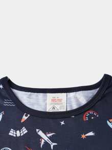 Boys Cartoon Graphic Snug Fit PJ Set - Navy Blue - View 3