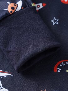 Boys Cartoon Graphic Snug Fit PJ Set - Navy Blue - View 4