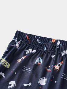 Boys Cartoon Graphic Snug Fit PJ Set - Navy Blue - View 5