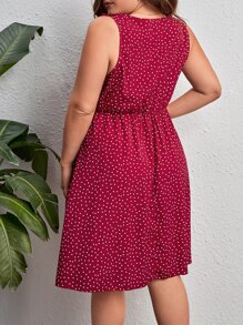 SHEIN LUNE Plus Polka Dot Ruffle Trim Dress - Rose Red - View 2