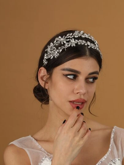 1件双排水晶手工发箍，镶嵌浪漫水钻，新娘婚礼派对礼服配饰，节日礼物，优雅皇家头饰，情人节配饰