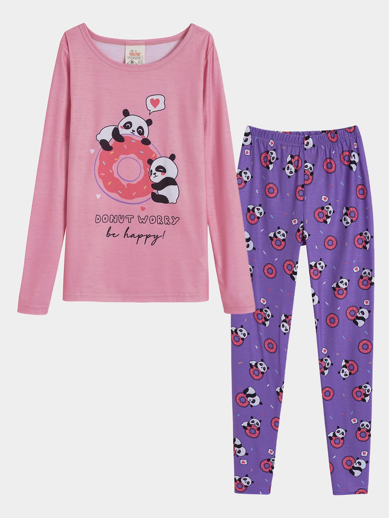Girls Panda & Slogan Graphic Snug Fit PJ Set - Multicolor - View 1