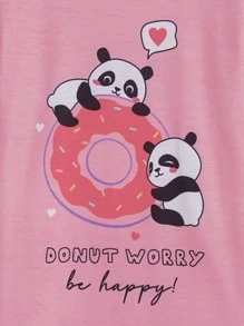 Girls Panda & Slogan Graphic Snug Fit PJ Set - Multicolor - View 3