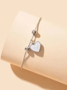 Heart Charm Bracelet - Silver - View 4