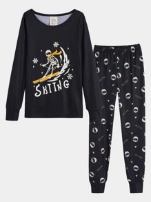 Boys Skull & Letter Graphic Snug Fit PJ Set - Black - View 1