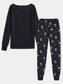 Boys Skull & Letter Graphic Snug Fit PJ Set - Black - View 2