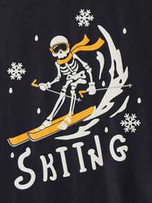 Boys Skull & Letter Graphic Snug Fit PJ Set - Black - View 4