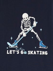 Boys Slogan & Skull Print Snug Fit PJ Set - Navy Blue - View 4