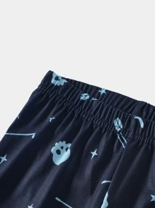 Boys Slogan & Skull Print Snug Fit PJ Set - Navy Blue - View 5