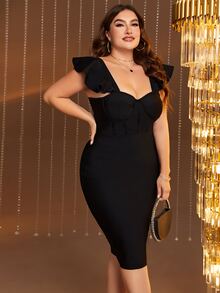 Vestido ajustado ribete con fruncido escote corazón - Negro - Ver 4