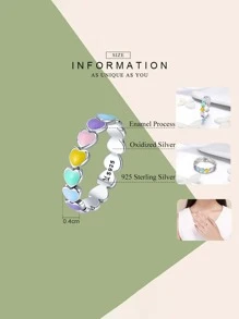 ESBERRY 1入組彩色心流行戒指適合女士S925純銀白金顏色精細首飾類日常穿著禮物 - 銀色 - 查看 6