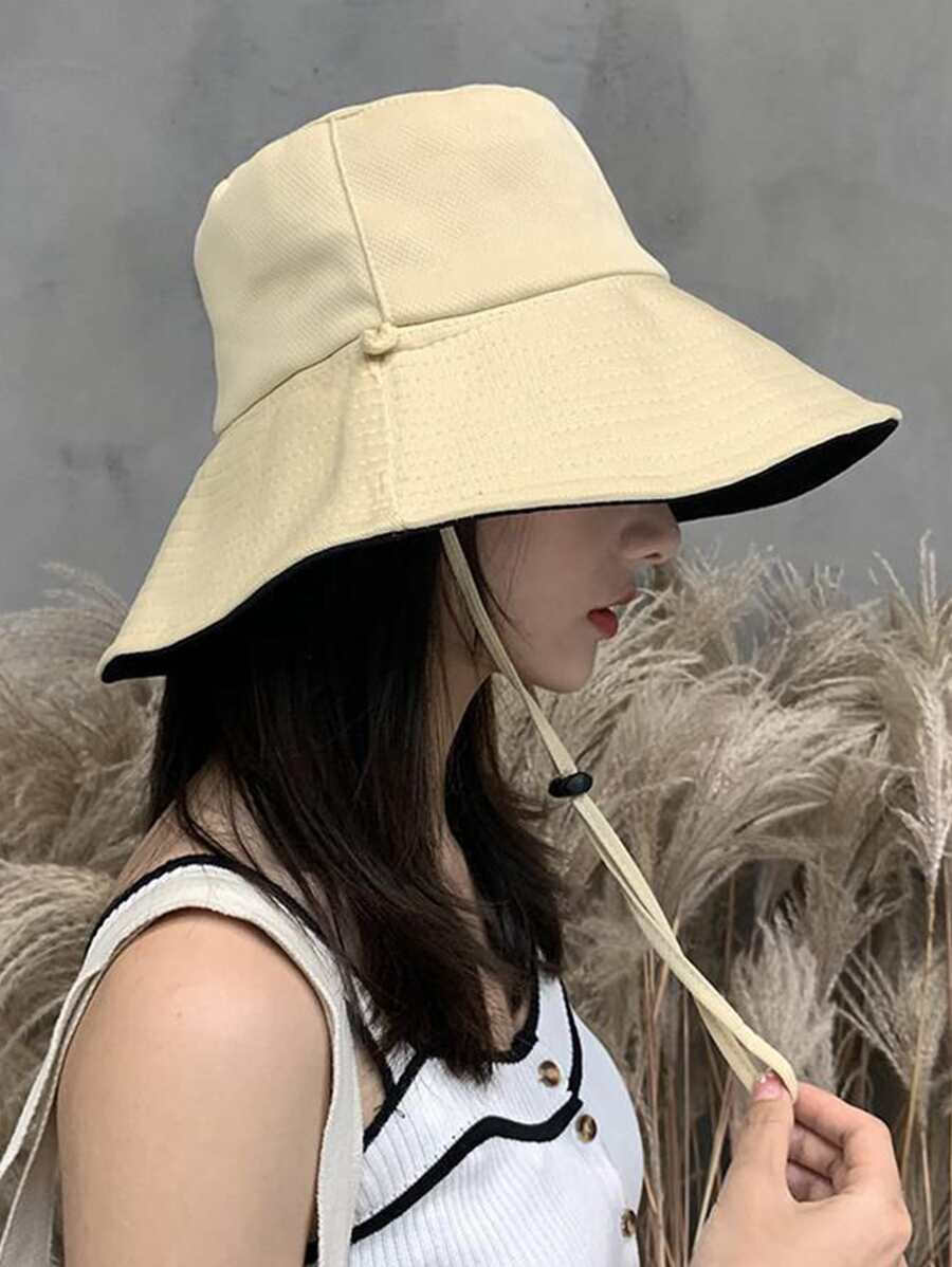 1入組 可反轉式漁夫帽，春夏防曬帽，簡單休閒萬用盆帽，純色帽子，情侶帽男女皆宜 - 彩色 - 查看 1