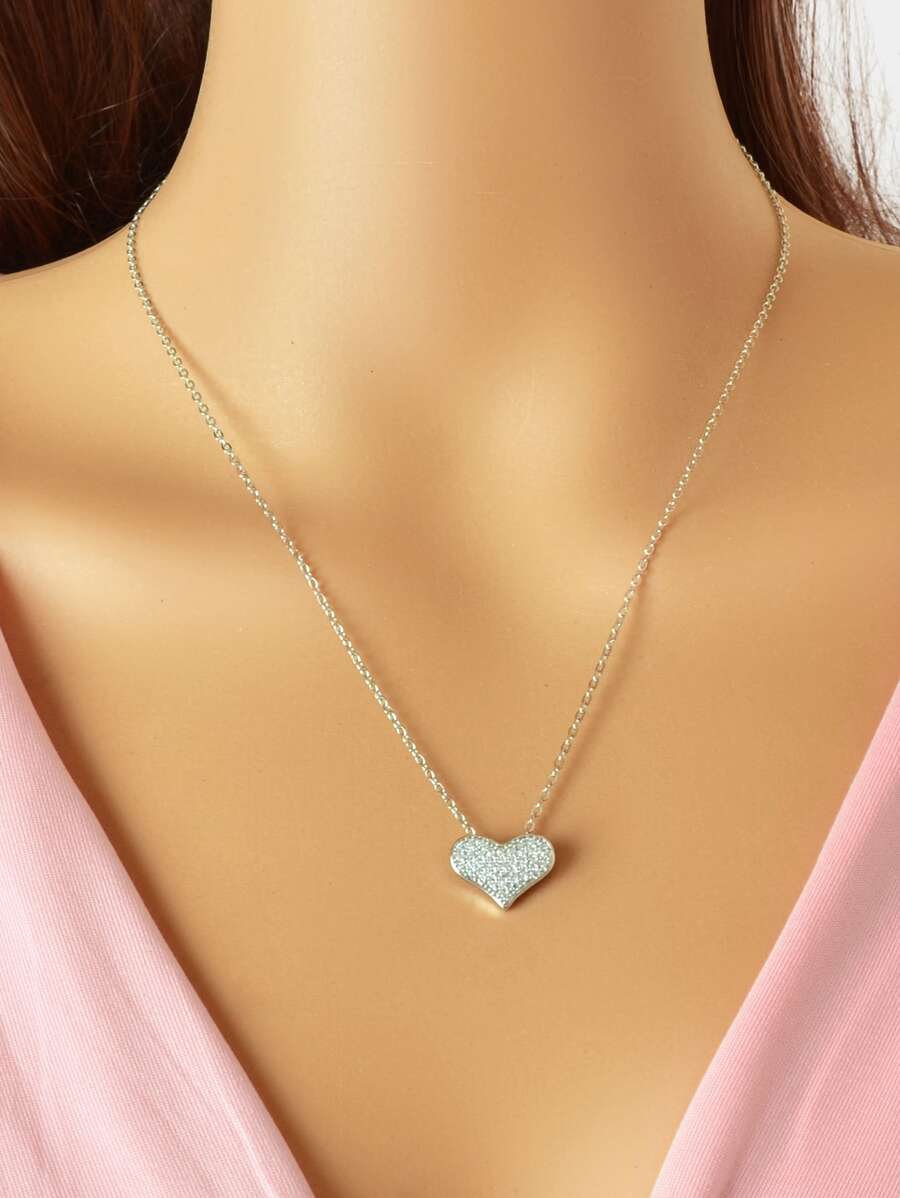 Vòng cổ quyến rũ trái tim rhinestone - Bạc - Xem 1