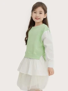 Chicas Sudadera de hombros caídos 2 en 1 - verde menta - Ver 4