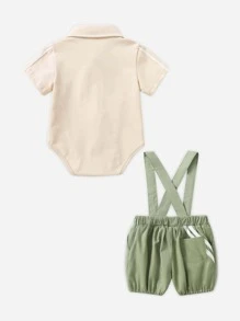 夏季韓版男嬰紳士風 2入組幼兒短袖襯衫和連體服套裝
