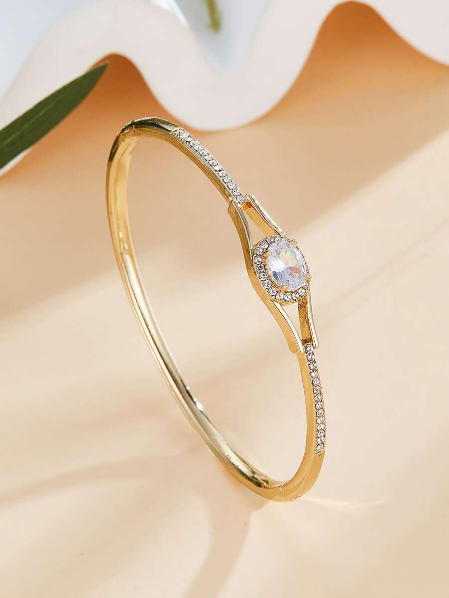 Cubic Zirconia Decor Bangle - Yellow Gold - View 1