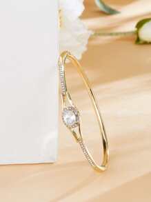 Cubic Zirconia Decor Bangle - Yellow Gold - View 2