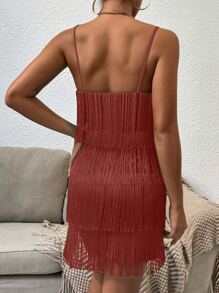 SHEIN Belle Fringe Trim Cami Dress - Redwood - View 2