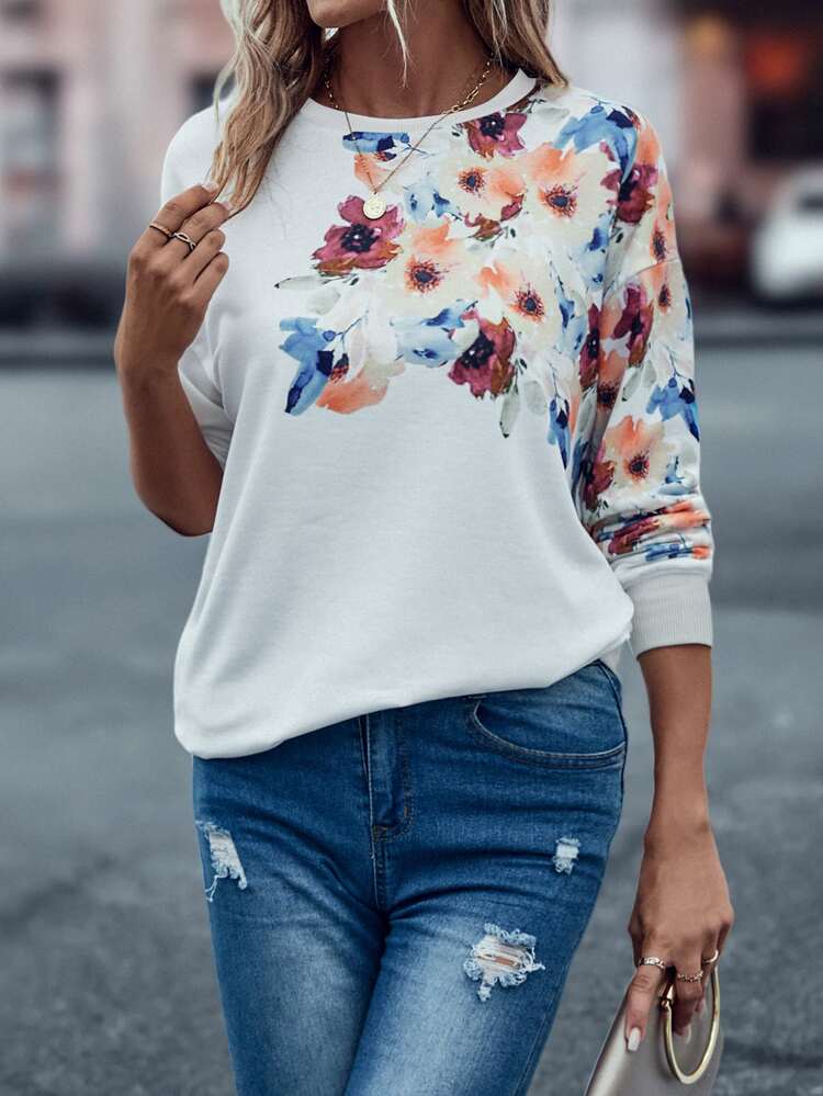 EMERY ROSE 花柄プリント ドロップショルダー スウェット - ホワイト - 見る 3