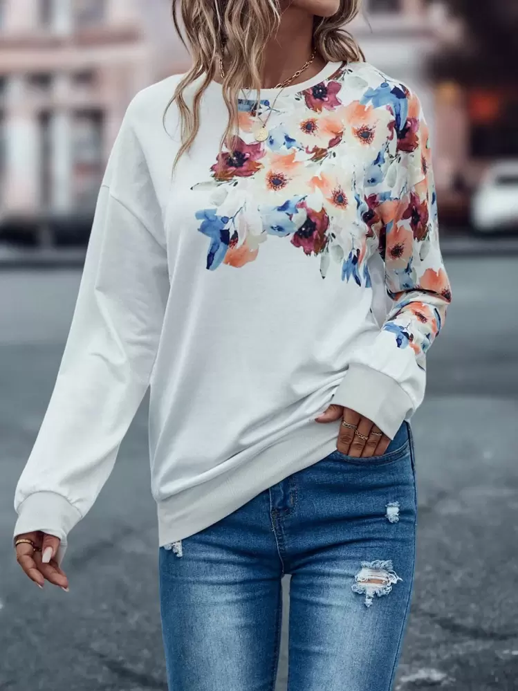 EMERY ROSE 花柄プリント ドロップショルダー スウェット - ホワイト - 見る 6