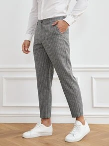 Manfinity Bizwear Men Suit Pants Nút Túi Dây kéo Sọc - Xám - Xem 1