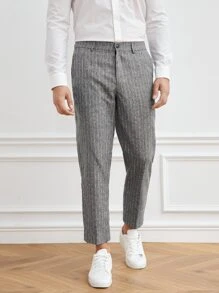 Manfinity Bizwear Men Suit Pants Nút Túi Dây kéo Sọc - Xám - Xem 3