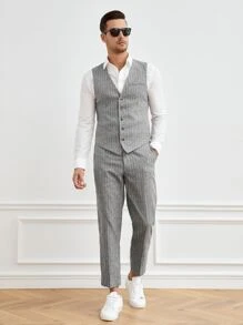 Manfinity Bizwear Men Suit Pants Nút Túi Dây kéo Sọc - Xám - Xem 5