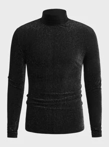 GENTILAND Men High Neck Glitter Tee - Black - View 1