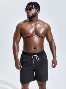 Manfinity Hombres Shorts de natación con estampado de árbol de coco de cintura con cordón - Negro - Ver 4