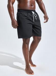 Manfinity Hombres Shorts de natación con estampado de árbol de coco de cintura con cordón - Negro - Ver 5