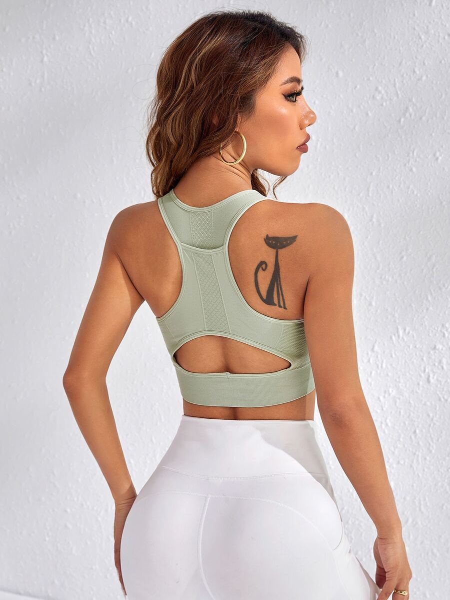 Yoga Trendy Cut Out Racer Back Sports Bra With Phone Pocket SHEIN USA